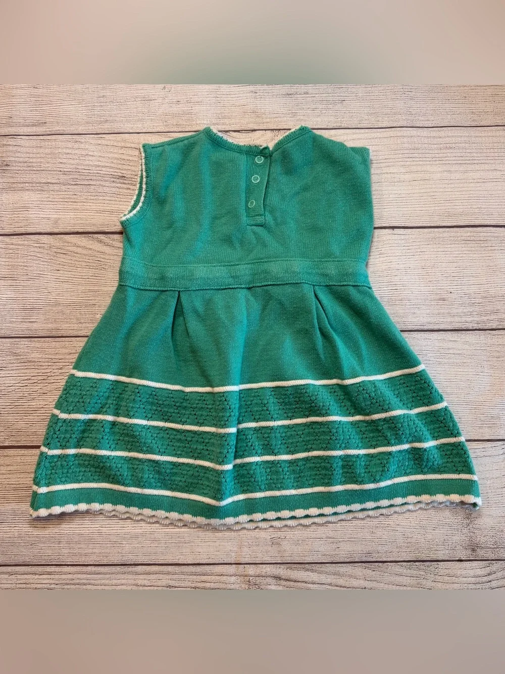 Girls' Emerald Knit Dress with Ivory Trim and Bow Accents